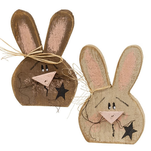 Rustic Wood Bunny Head w/Star Sitter - 10"H - 2 Asstd.