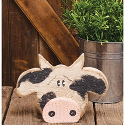 Rustic Wood Cow Head Sitter - 7.25"H