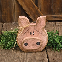 Rustic Wood Pig Head Sitter - 7.5"H