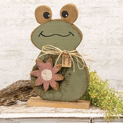 Rustic Wood Sitting Garden Friends on Base w/Daisy - 18.75"H