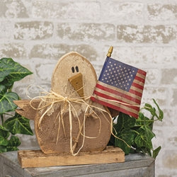 Rustic Wood Baby Eagle on Base w/Flag - 10"H