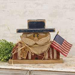 Rustic Wood Red White and Blessed Uncle Sam on Base - 13"H