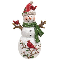 Glittered Resin Cardinal Friends & Vine Snowman 2 Asstd.