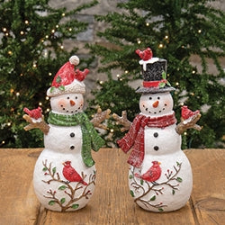 Glittered Resin Cardinal Friends & Vine Snowman 2 Asstd.