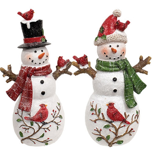 Glittered Resin Cardinal Friends & Vine Snowman 2 Asstd.