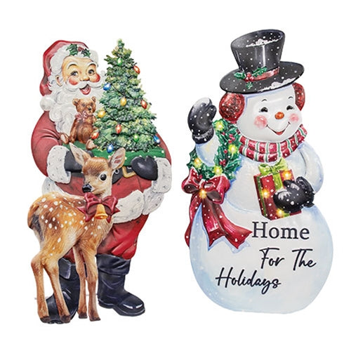 Holiday Home Santa/Snowman LED Metal Easel 2 Asstd.