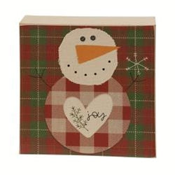 Believe Or Joy Plaid Snowman Box Sign 2 Asstd.