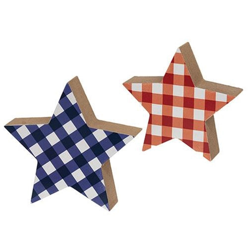 2/Set Blue & Red Plaid Wooden Stars