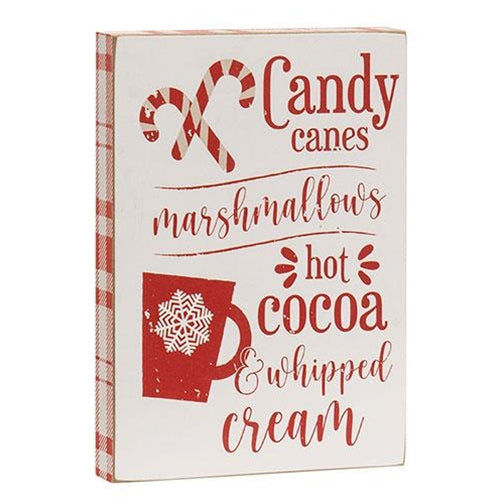 Candy Canes Marshmallows Hot Cocoa Wooden Block Sign