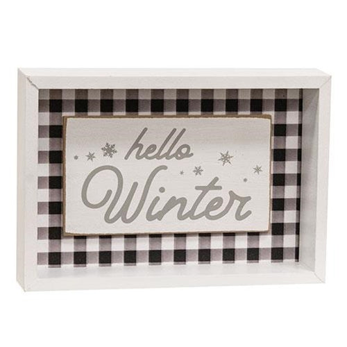 Hello Winter Buffalo Check Shadowbox Sign