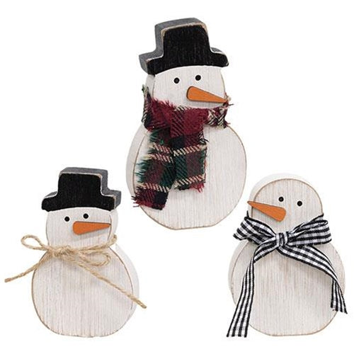 3/Set Distressed Wooden Snowman w/Scarf Sitters