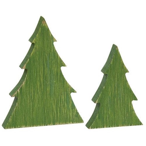 2/Set Distressed Green Wooden Christmas Tree Sitters