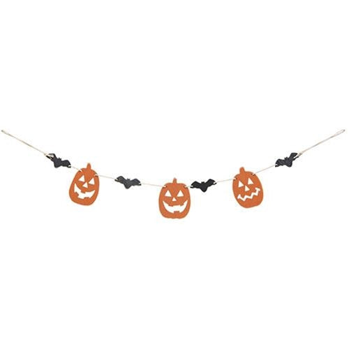 Wooden Jack O Lantern & Bat Garland