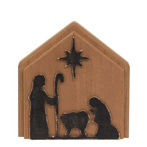 Distressed Wooden Nativity Silhouette Plaque