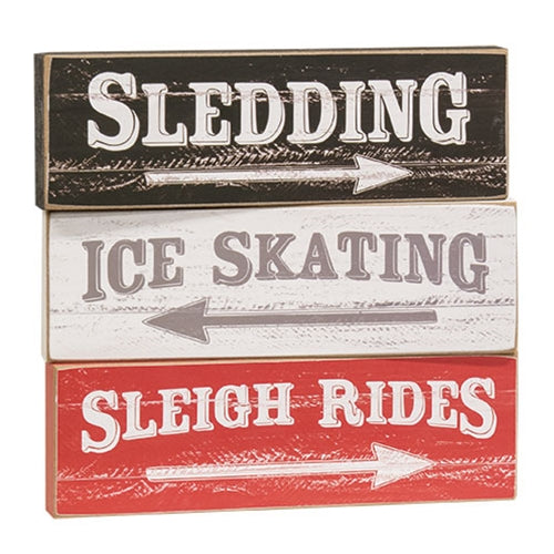 Distressed Wooden Sledding Block 3 Asstd.