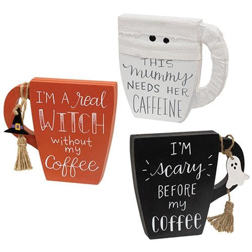 Wooden Halloween Mug Sitter 3 Asstd.