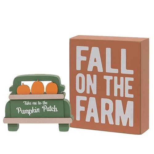 2/Set Fall on the Farm Box Sign with Pumpkin Patch Truck Sitter