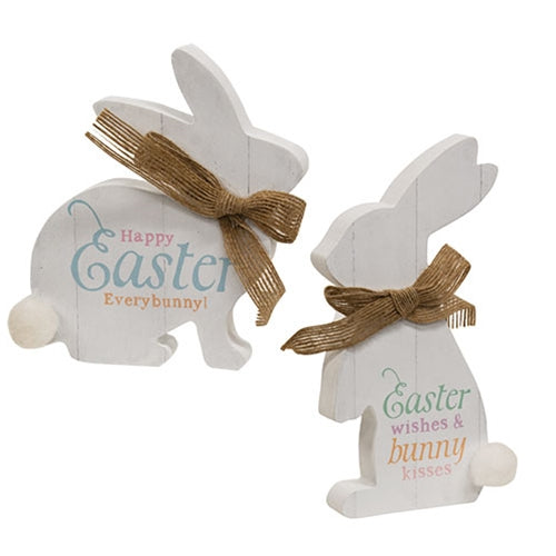 Easter Wishes/Bunny Kisses Wooden Bunny Sitter 2 Asstd.