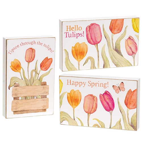 Happy Spring Tulip Box Sign 3 Asstd.