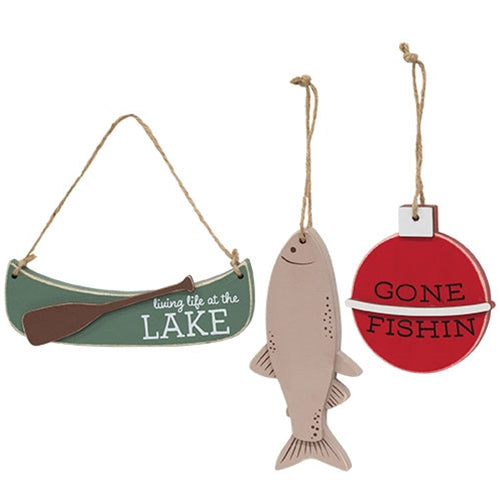 3/Set Lake Fishing Wooden Ornaments