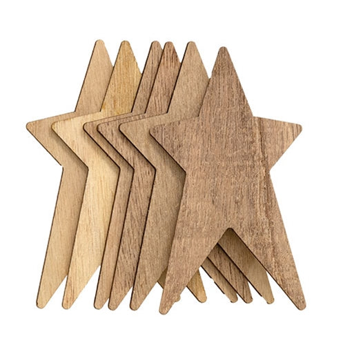 6/Pkg Unfinished Wooden Primitive Stars 4.5"