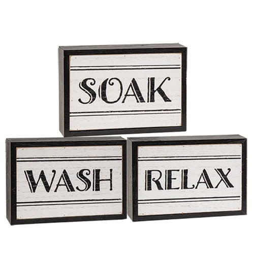 Black & White Bath Words Box Sign 3 Asstd.