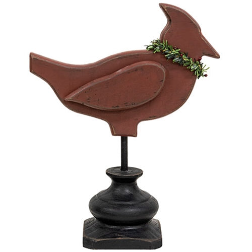 Distressed Wooden Cardinal on Pedestal