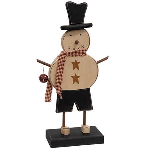 Chunky Wooden Top Hat Snowman on Base w/Jingle Bell