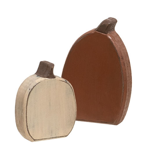 2/Set Smooth Distressed Wooden Pumpkin Sitters