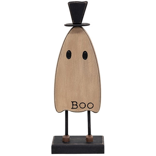 Wooden Top Hat Boo Ghost on Base