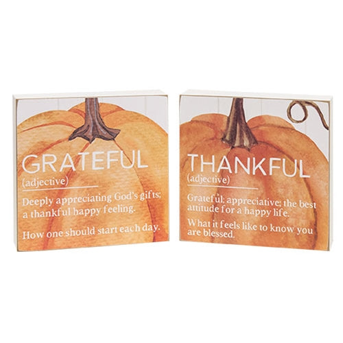 Thankful/Grateful Definition Pumpkin Box Sign 2 Asstd.