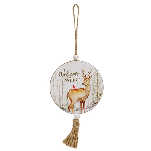 Winter Welcome Deer & Cardinal Round Ornament