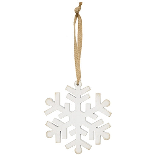 Distressed Wooden Snowflake Ornament w/Burlap Hanger 5.25"