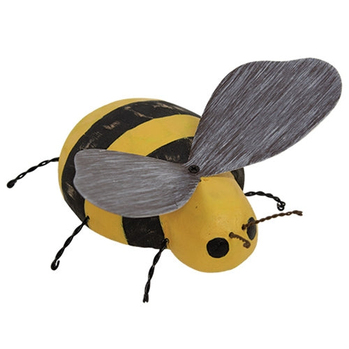Distressed Wooden Bee w/Metal Wings & Wire Legs