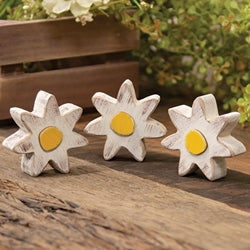 3/Set - Distressed Chunky Wooden White Daisy Sitter