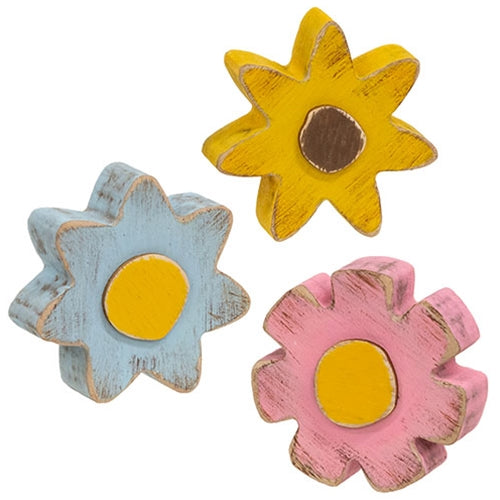 3/Set - Distressed Chunky Wooden Spring Flower Sitters