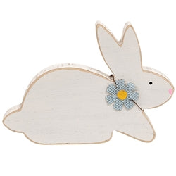 Distressed White Wood Flower Bunny - 3 Asstd.