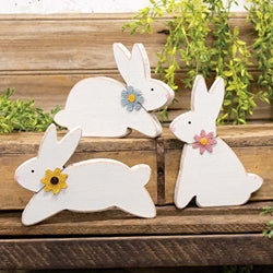 Distressed White Wood Flower Bunny - 3 Asstd.