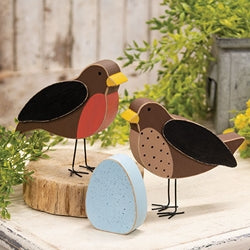 3/Set - Chunky Wood Robin & Egg Sitters