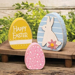 3/Set - Distressed Wood Happy Easter Bunny Chunky Sitters