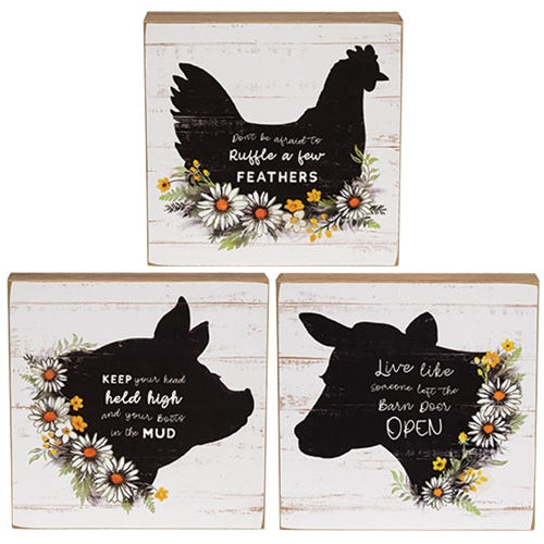 Someone Left the Barn Door Open Farm Animal Silhouette Box Sign - 3 Asstd.