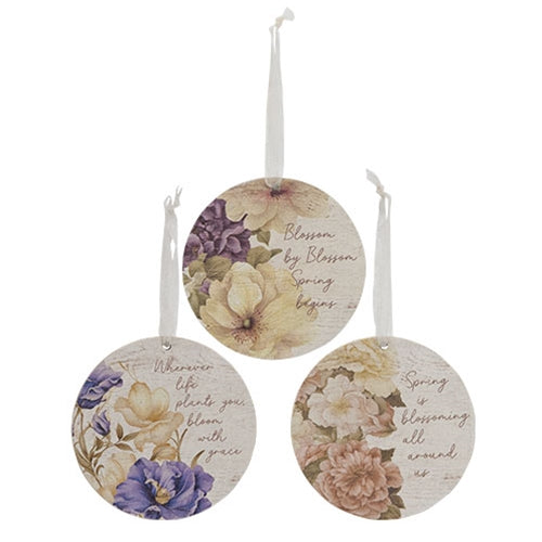 Blossoming Words Vintage Round Ornament - 3 Asstd.