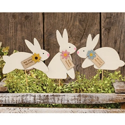 Happy Easter White Bunny Planter Poke - 3 Asstd.