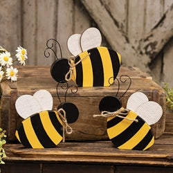 Wooden Bee Sitter w/Burlap Wings - 3 Asstd.