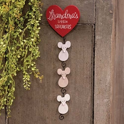 7/Set - Grandma's Little Squeakers Heart w/Mouse Name Hangers