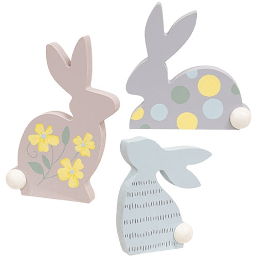 3/Set - Wooden Deco Pattern Bunny Sitters