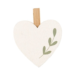 12/Set - Wooden Leaf Sprig Heart Clips