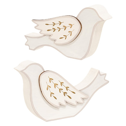 2/Set - Gold Leaf Wooden Dove Sitters