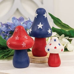 3/Set - Wooden Americana Mushroom Sitters