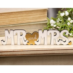 Mr. and Mrs. Wooden Cutout Sitter w/Gold Hearts